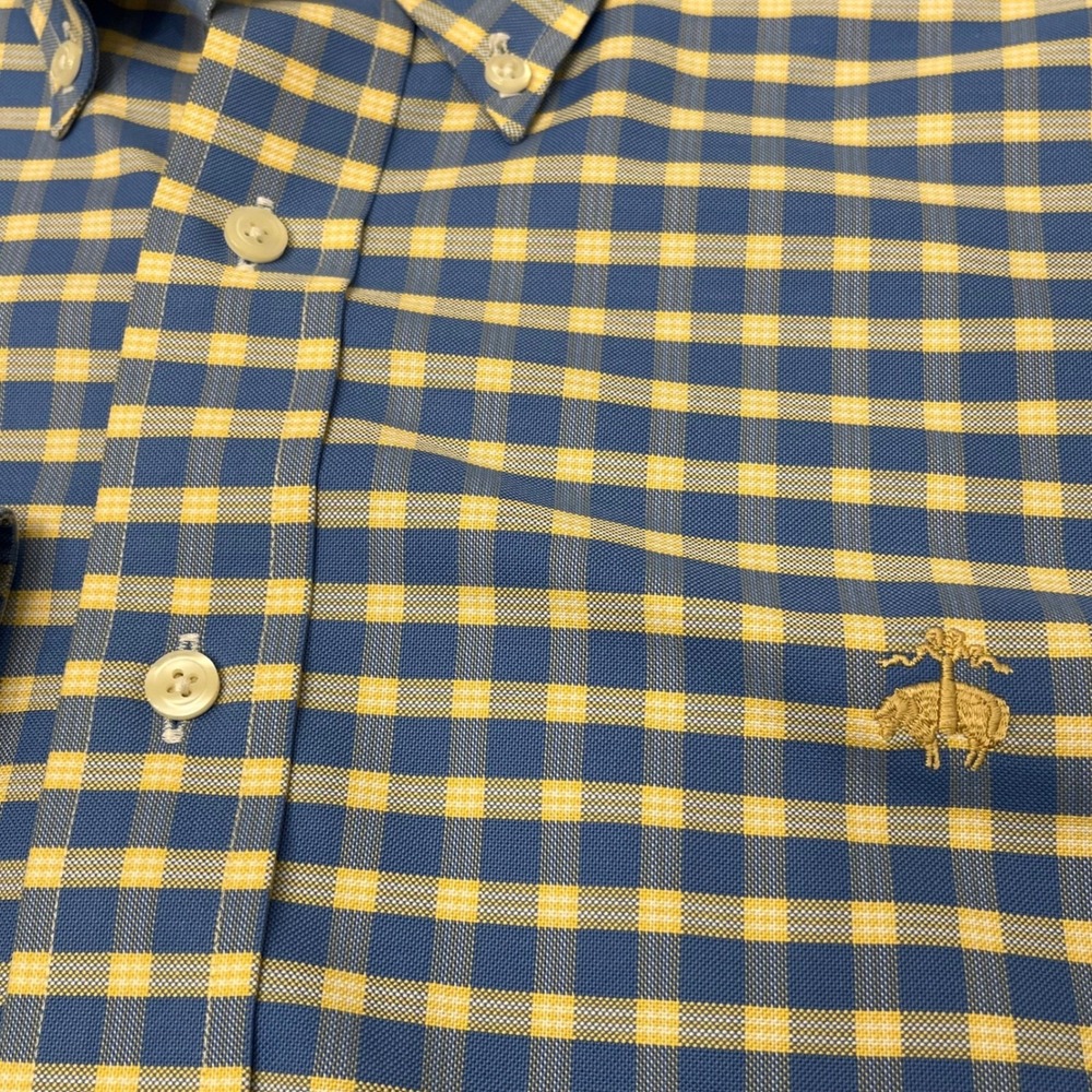 Brooks Brothers 346 Shirt Mens L Blue Yellow Gingham Supima Cotton Non-Iron LS - Picture 4 of 7